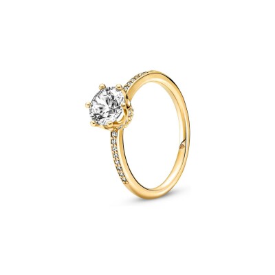 Solitaire Pandora couronne en métal doré, taille 50