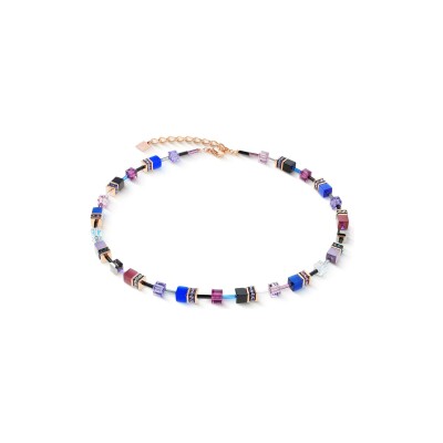 Collier Coeur de Lion GeoCUBE Iconic en acier, métal doré rose, cristaux Swarovski, oeil de tigre et strass et verre