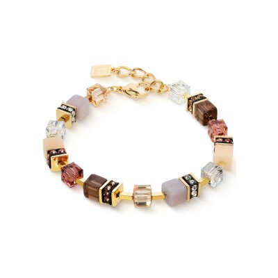 Bracelet Coeur de Lion GeoCUBE Precious en acier doré, oeil de tigre et cristaux Swarovski