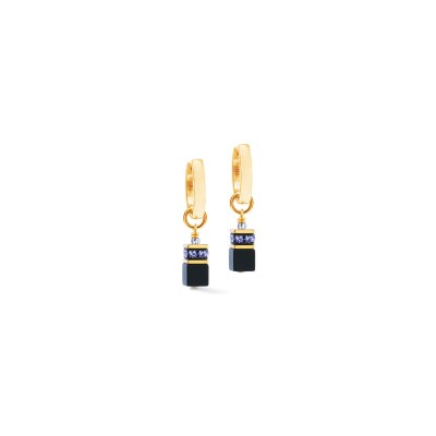 Boucles d'oreilles Coeur de Lion GeoCUBE Precious Classic en acier doré, onyx et strass