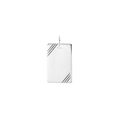 Pendentif à graver plaque rectangle lapidé en argent rhodié