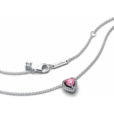 Collier Pandora Cœur Surélevé Rose en argent