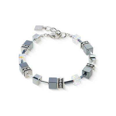 Bracelet Coeur de Lion GeoCUBE platinum en acier, cristaux Swarovski, strass et hématite