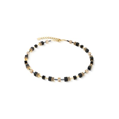 Collier Coeur de Lion GeoCUBE en acier doré, onyx et cristaux Swarovski