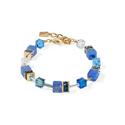 Bracelet Cœur de Lion GeoCUBE en métal doré, lapis lazuli, cristaux Swarovski et rondelle de strass
