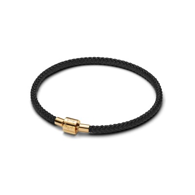 Bracelet cordon Pandora en métal doré et textile noir, 19cm