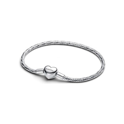 Bracelet Pandora Maille Serpent Facetté Fermoir Cœur en argent, 18 cm