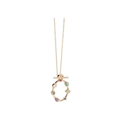 Collier Ana & Cha Diana en plaqué or, amazonite, rhodolite, aventurine et topaze bleue