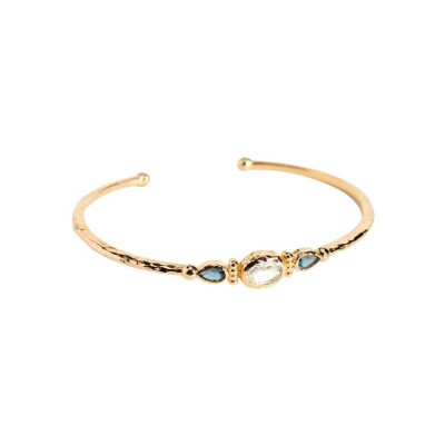 Bracelet jonc Ana & Cha Carla en plaqué or, topaze bleue et topaze blanche