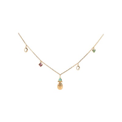 Collier Ana & Cha Lili en plaqué or, amazonite, topaze blanche, rhodolite et aventurine