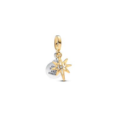 Charm Pandora Moments Etoile Polaire Gravable en argent, métal doré et diamant synthétique