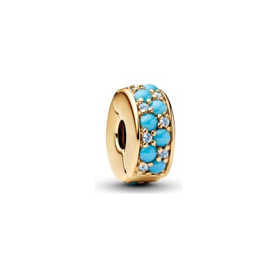 Charm Pandora Clip Bleu Azur en métal doré