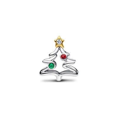 Charm Pandora Sapin de Noël en argent, métal doré et oxydes de zirconium
