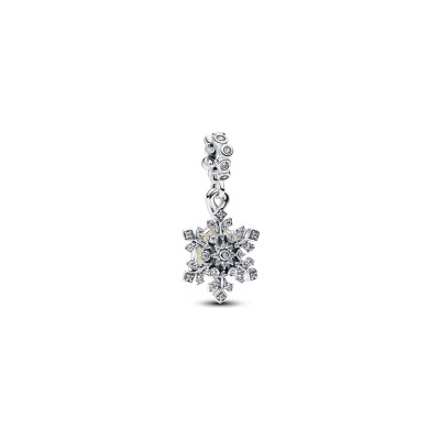 Charm Pandora Double Flocon de Neige Opalescent en argent, résine et oxydes de zirconium