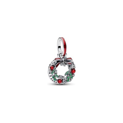 Charm Pandora Double Couronne de Noël en argent, émail et oxydes de zirconium