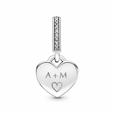 Charm pendant Pandora Plaque Cœur Gravable en argent et oxyde de zirconium