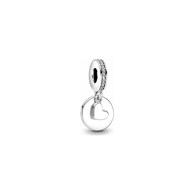 Charm Pandora Pendant Disque Cœur Gravable en argent