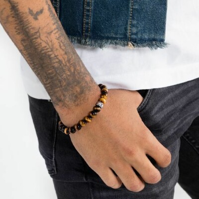 Bracelet Thomas Sabo Rebel at heart Marron en argent, obsidienne et oeil de tigre taille L (19cm) L (19 cm)