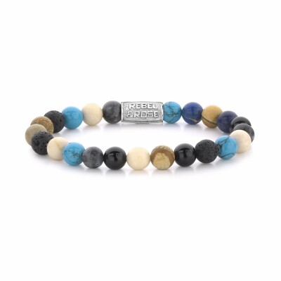 Bracelet Rebel & Rose Stones only en agate, larvikite, pierre de lave, lithographique, turquoise et fossile, taille L