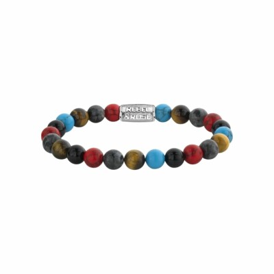 Bracelet Rebel & Rose Stones only en turquoise, œil de tigre jaune, larvikite grise, turquoise de synthèse rouge et onyx, taille L