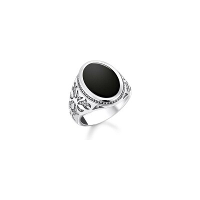 Bague Thomas Sabo Rebel at Heart en argent, onyx et oxydes de zirconium, taille 60